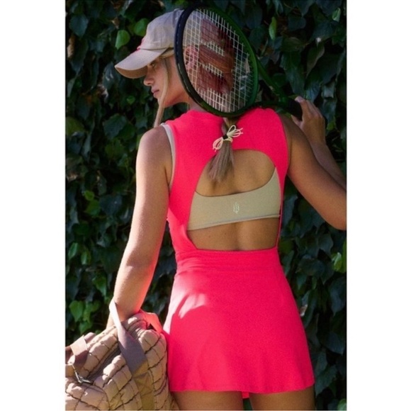 Free People Movement Easy Does It Dress Skortsie Mini Sunset Pink Large NWOT - Picture 4 of 12